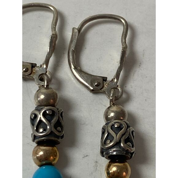 Vintage Sterling Silver Tribal Lever Back Earrings - Picture 2 of 3
